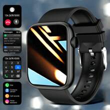 1 件男女通用方形运动智能手表，具有通话、消息、计步器、闹钟、天气、多种运动模式、可定制表盘、防水功能，适合日常使用 - 黑色 - 查看 2