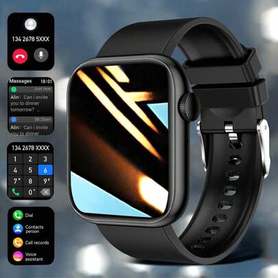 1pc Unisex Square Sports Smart Watch With Calling, Messaging, Pedometer, Alarm, Weather, Multiple Sports Modes, Customizable Dial, Waterproof For Daily Use