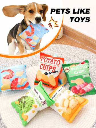 Crinkle Paper Potato Chips Pattern Plush Teeth Grinding Squeaky Pet Toy ,Dog Chew Toys Are Suitable For Small Dogs.