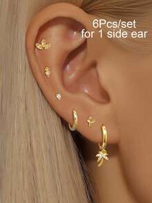 6Pcs/Set Earrings Set For Women Zirconia Ear Cuff Hoop Earring Small Stud Earrings, Cartilage Earrings, Women Party Jewelry Accessories