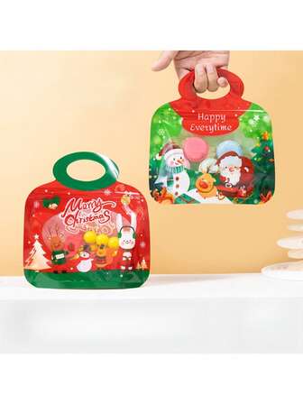 Christmas,10pcs Cartoon Hand-Held Self-Sealing Stand-Up Bag, Enlarged And Thickened Transparent Christmas Toy And Accessory Storage Bag
