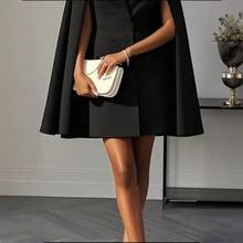 Women's Elegant Solid Color V Neck Double-Breasted Cape Blazer Dress Spring & Summer Party Banquet Outfit