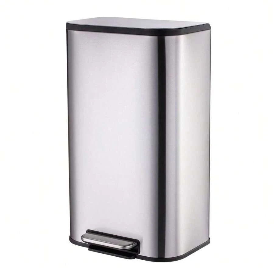 5.3 Gal/13.2 Gal Trash Can, Slim Rectangular Step-On Stainless Steel Garbage Can, Soft-Close Lid, Anti-Fingerprint Surface, Recycling Bin With Removable Inner Basket For Kitchen Dining Room - Light Grey - View 1