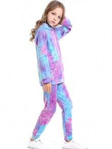 Girls Tie Dye Pullover Hoodies Sweatshirt Sweatpant Tracksuit Sweatsuits Set 2-12Y