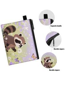 1 pieza Monedero compacto con cremallera, bolsa con cremallera de poliéster resistente y de moda, diseño de estampado gráfico de mapache lindo, ideal para guardar monedas y pequeños artículos esenciales, cierre , regalo de novedad, material duradero, fácil de cuidar, regalo festivo/navideño