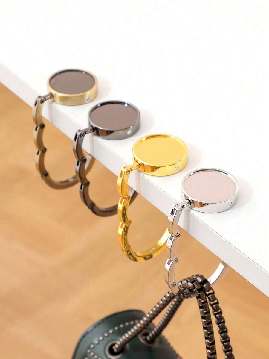 1/2pcs Creative Bag Hanging Rack Handbag Hook Folding Storage Rack, Portable Key Ring Alloy Table Hook Hardware Home Organizer, Bag Accessories Bag Table Hanger Collection Desk Hooks For Purse, Restaurant ,Travel Outdoor Storage HangerBar ,Silver,Gold Hook Holder