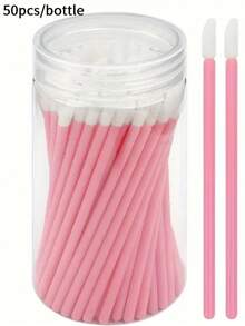 50/100/500 件一次性唇刷黑色微型唇刷睫毛清洁棉签迷你化妆工具 - 淺粉色 - 查看 10