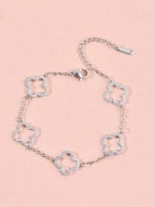 1pc Lucky Cubic Zirconia Clover Design Women's Fashion Bracelet, Surprise Gift For Valentine's Day, Birthday, Mother, Girlfriend Or Daughter Valentines