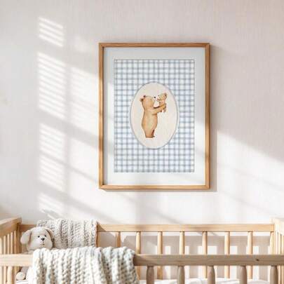 1 件复古妈妈熊和宝宝熊儿童房海报，甜美花卉儿童房装饰，男孩房间艺术，儿童房墙壁艺术，婴儿动物艺术，乡村风格