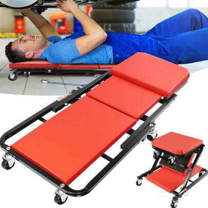 Huini Folding Mechanics Car Creeper, 36 Inch Convertible Stool Crawler Board, 2-In-1 Folding Car Creeper With 6 Smooth-Running 360° Swivel Wheels, Under Car Crawler & Mechanic Stool For Under Vehicle Repair, Motorcycle Maintenance, Garage Workshop, Max Load 150kg