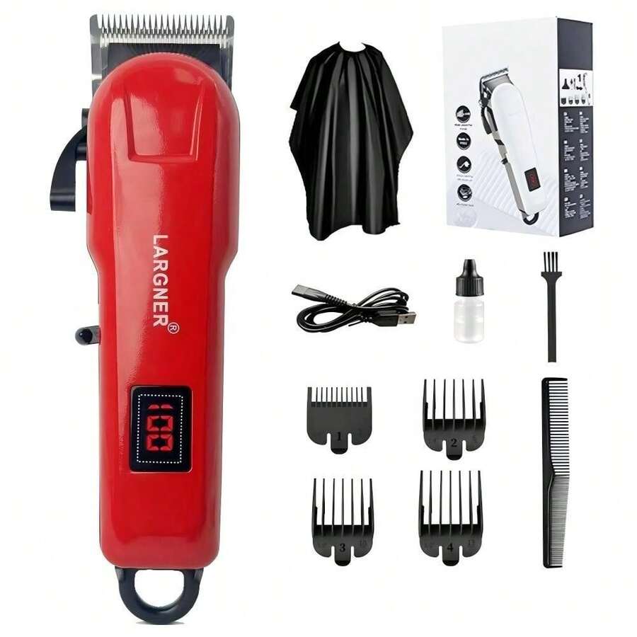 LARGNER LARGNER Smart Fast Charging Multi-Function Electric Hair Clipper Set, Sideburn Engraving, Shaver, Nose Hair Trimmer, Body Hair Shaver, Oil Head, Gift For Boyfriend, Father's Day, Portable Travel Set, Extra Long Standby (Red)