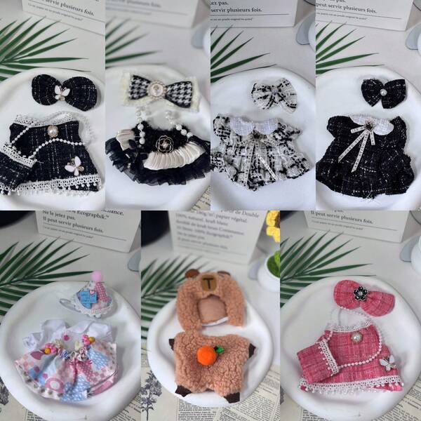 7pcs 17cm Doll Clothes Accessories Set, Includes Capybara Outfit, Bowknot , Princess Dress, Hanging Decor, Labobo Doll Outfit Deluxe Set For Labubu, Bowknot Outfit For Labubu