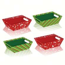 12/24pcs Festive Christmas Gift Boxes - Red And Green Sturdy Cardboard Trays With Holiday Designs (Snowflakes, Reindeer, Pine Trees) For Party Favors, Decorations & Storage