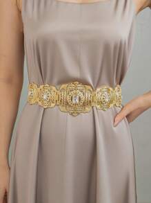 1pc Gold-Plated New Turkish Moroccan Kaftan Belt, Middle Eastern Arabic Women's Luxury Wedding Party Dress Chain, Fashion Waist Chain