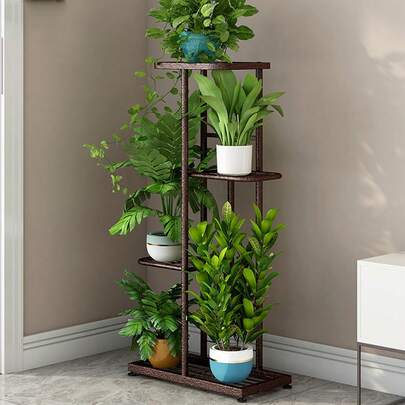 Techigher 4 Tier Metal Plant Stand Indoor,Flower Pot Holder Display Stand,Corner Tall Plant Shelf,5 Potted Plant Rack For Garden Patio Lawn Balcony Li