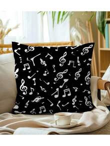 4pcs Black & White Musical Note Throw Pillow Covers - Machine Washable Polyester, Zippered, Suitable For Indoor & Outdoor Decor, Bohemian Style Decorative Pillow Covers (Pillow Insert Not Included) - Multicolor - View 6