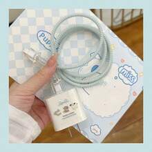 全新 18/20W 耐用充电线保护器套装，带狗狗和波尔卡圆点图案，TPU 保护壳兼容 16/15/13/14 充电器，防断裂线整理器