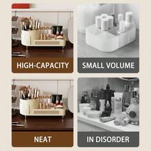 1Pc 360-Degree Rotating Makeup Organizer - Large Capacity Cosmetic Storage Box With Skincare Compartment, 2-In-1 Bathroom Vanity Display Case For Women