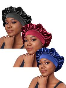 3/8/1pc Women Silk Satin Wide Brim Hair Caps, Everyday Wear Hair Sleep Cap - Multicolor - View 4