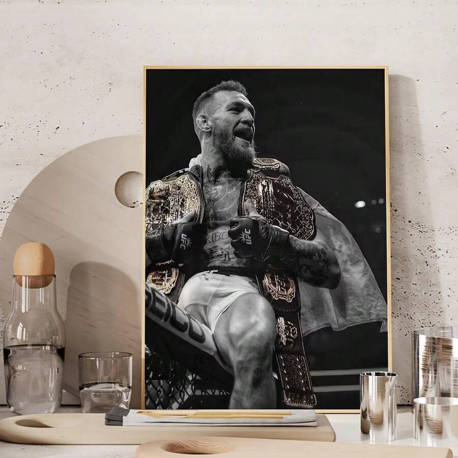 1pc, Frameless 12x16 Inch, Connor McGregor Black And White Wall Mural Poster, Inspirational Sports Decor For Home Gym, Office, And Bar