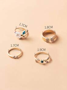 4 piezas Anillo decorado con rhinestones y flores, regalo para San Valentín, mamá, madre, Día de la Madre