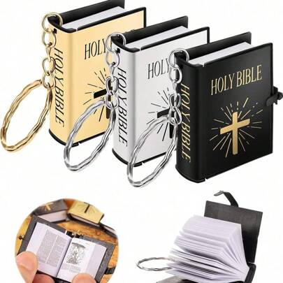 1PC/3PCS/6PCS Mini Book Bible Keychain Bulk Christian Keychain Car Keychain Miniature Book Key Ring For Church Souvenir Gifts,These Book Keyring Is Novel And Adorable To Look, Its Book Can Express Your Good Wishes To Your Church Families And Friends,Party Gifts, Halloween Gifts, Feedback Gifts, Suitable For Sending To Your Parents, Children, Friend School Car Accessories Cute Goth Y2k