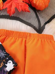 2pcs/Set Young Boy Halloween Pumpkin, Ghost, Spider Web Graphic Full Print Long Sleeve Button-Up Shirt And Pants Set, Casual For Daily, Holiday, Party, Outdoor Wear, Spring/Autumn - Orange - View 6
