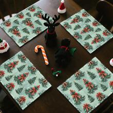 1pc/4pcs/6pcs/100pcs Christmas Tree With Red Bow Pattern Placemats, Machine-Washed Rectangular Polyester Placemats, Table Protectors, Heat-Insulating Placemats, Restaurant Table Decorations, Party Supplies, Christmas Decorations, Can Be Given As Gift - Multicolor - View 9