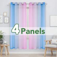 4 Panels Sheer Curtains 108 Inch Length For Dining Room,Ombre Rainbow Summer Curtains For Living Room Decor Bedroom With Grommet,Blue And Pink - Blue Pink - View 1