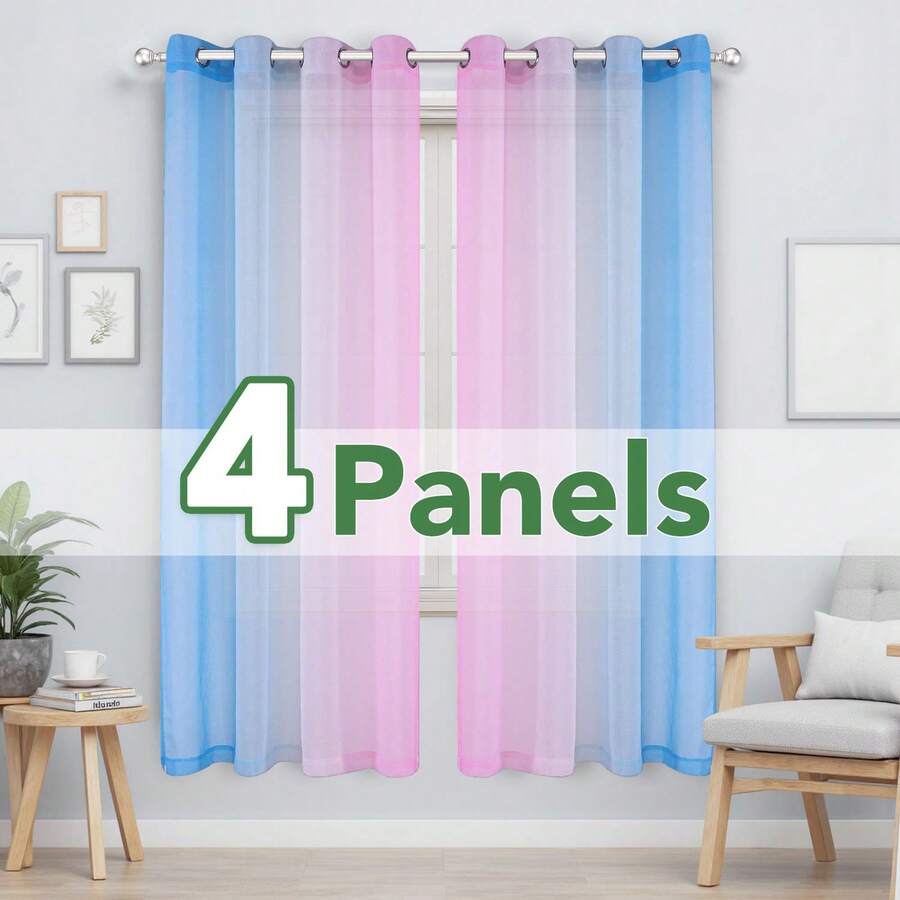 4 Panels Sheer Curtains 108 Inch Length For Dining Room,Ombre Rainbow Summer Curtains For Living Room Decor Bedroom With Grommet,Blue And Pink - Blue Pink - View 1