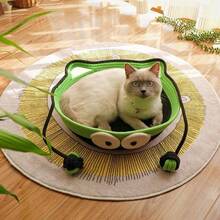 All-Season Half-Enclosed Woven Cat Bed, Cat Cooling Mat Integrated, Scratch-Resistant & Washable, Essential Pet Supplies