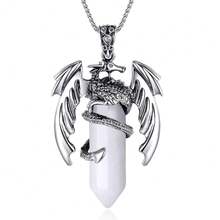 XIANNVXI Crystal Healing Stone Necklace For Men Women Amethyst Vintage Dragon Necklace Cool Simple Retro Natural Reiki Spirtural Witch Gemstone Pendant Jewelry-901744 - F-ClearQuartz - 查看 1