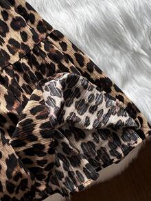 New Fashionable Leopard Print Pleated Flared Skirt, Elastic Waist Design, Loose Fit Women Long Skirt, Suitable For Spring And Autumn Summer - Brown - View 8
