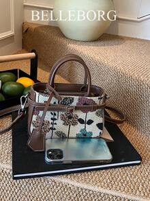 Casual Contrast Color Texture Versatile Commute Retro Buckle Closure Women Small Handbag - Cà phê nâu - Xem 8