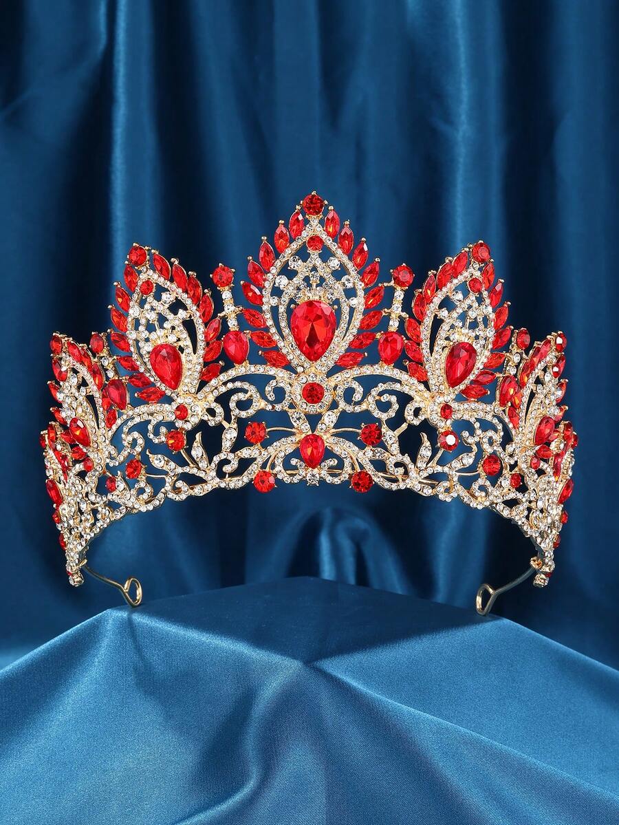 Tall Wedding Tiaras For Bride Large Queen Crowns 5A Cubic Zirconia Princess Bridal Headband Big Pageant Crown For Women Crystal Headpiece Silver Hair Accessories - 紅色 - 查看 1