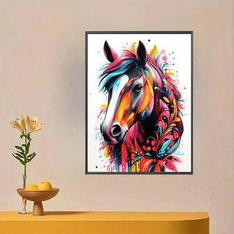 1pc Colorful Hand-Painted Galloping Horse Diamond Painting Art Home Wall Decor, 5D DIY Diamond Painting Kit For Adults, Full Drill Diamond Painting Kit For Beginners