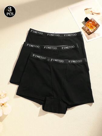 3 件套纯色棉质字母腰带高腰三角裤，舒适女士运动内裤