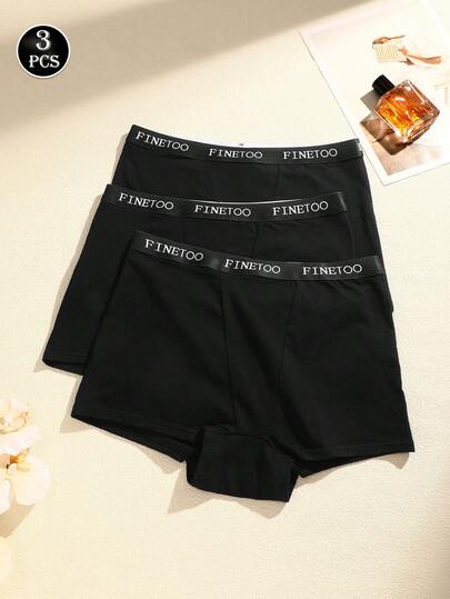 3 件套纯色棉质字母腰带高腰三角裤，舒适女士运动内裤