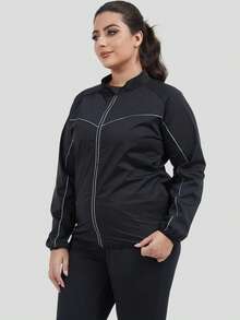 Conjunto de Sauna para Mulheres Plus Size, Respirável, Design com Zíper, Adequado para Exercícios na Academia - Preto - Visão 5