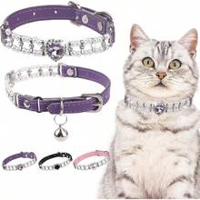 EXPAWLORER Soft Velvet  Collars Girl Cats -2 Pack Rhinestones Bling Diamante Adjustable Collars Breakaway- Chirstmas Clollar Gifts With Bells Boy Cats And Small Dogs - Màu tím (ngọc trai) - Xem 11
