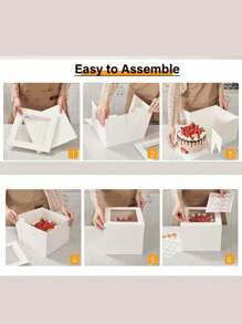 6 Pack/1 Pack Cake Packaging Boxes With Window, Cake Boxes, Dessert Table Display Set, Cake Decoration Supplies 3 Sizes: 8"/10"/12" For Valentine's Day, Party And Other Festivals, Clear Window