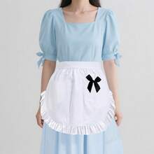 1pc Ruffled Cute Strawberry/Black Bow White Short Apron, Adorable Waist Half Apron, Smooth & Soft, Suitable For Outfit Decor/Kitchen Baking