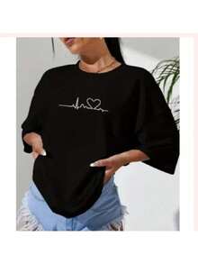 Camiseta T-Shirt Batimentos Cardiácos Premium 100%Algodão Leve Casual Estampa em DTF. - Azul Marinho - Visão 1