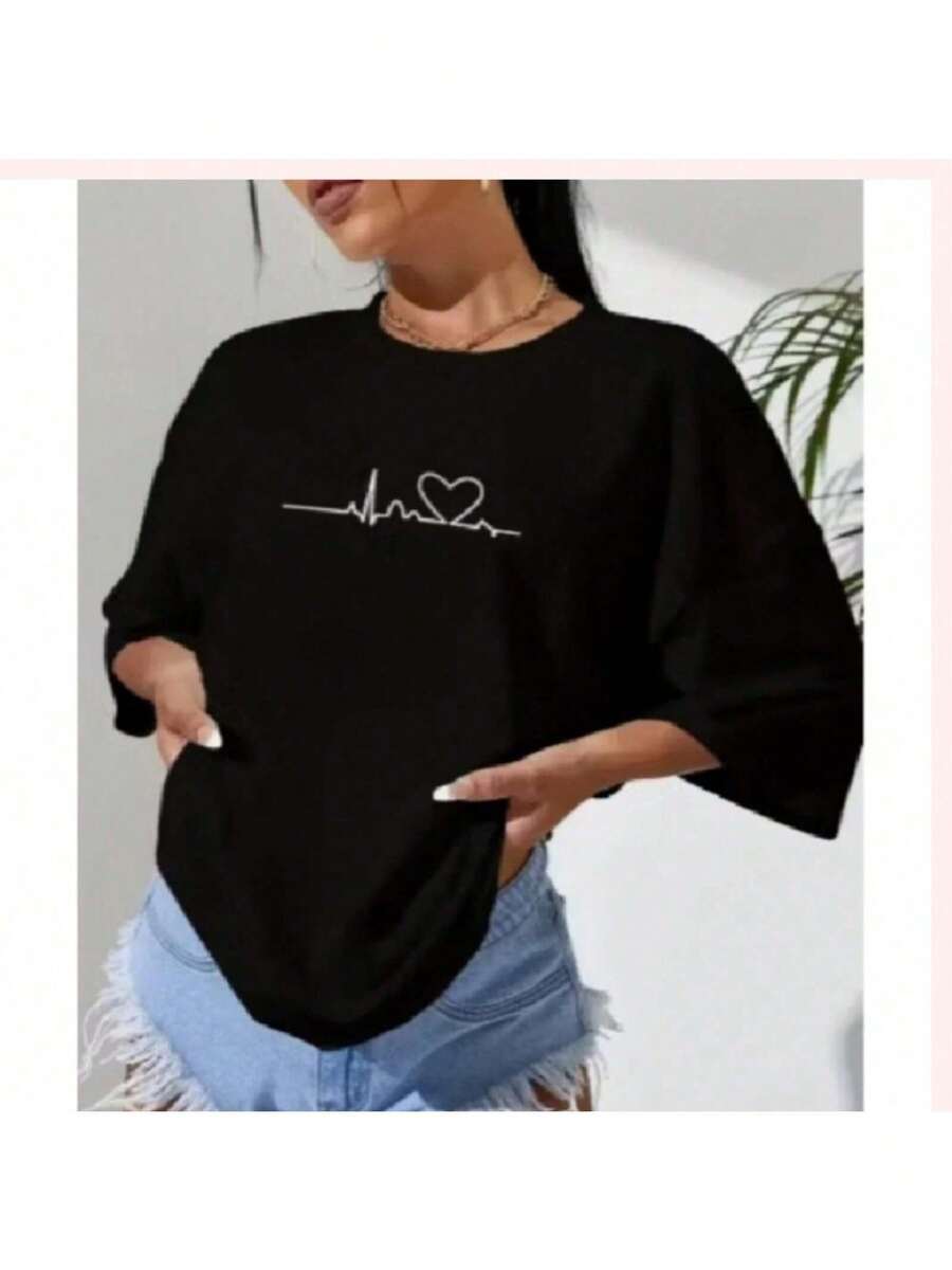 Camiseta T-Shirt Batimentos Cardiácos Premium 100%Algodão Leve Casual Estampa em DTF. - Azul Marinho - Visão 1