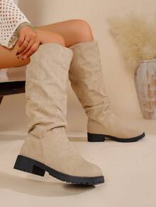 Women Knee-High Boots - Beige - View 2