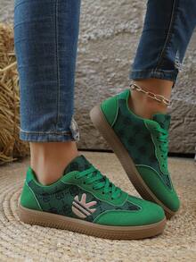 2025新款经典休闲系带运动鞋，纯色轻便软底户外百搭休闲鞋，学生跑步、徒步、散步舒适 - 綠色 - 查看 4