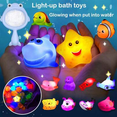 Badleksaker utan hål, set med lysande havsdjur, färgglada flytande badkarsleksaker, fantastiska presenter till badrumsvattenbadkarsleksaker och poolparty