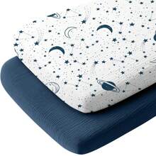 2pcs Baby Crib Sheets, Unisex, Soft & Comfortable, Suitable For Baby Crib, Moses Basket, Oval/Rectangular Pad/Mattress, Ideal Gift For Expectant Mothers