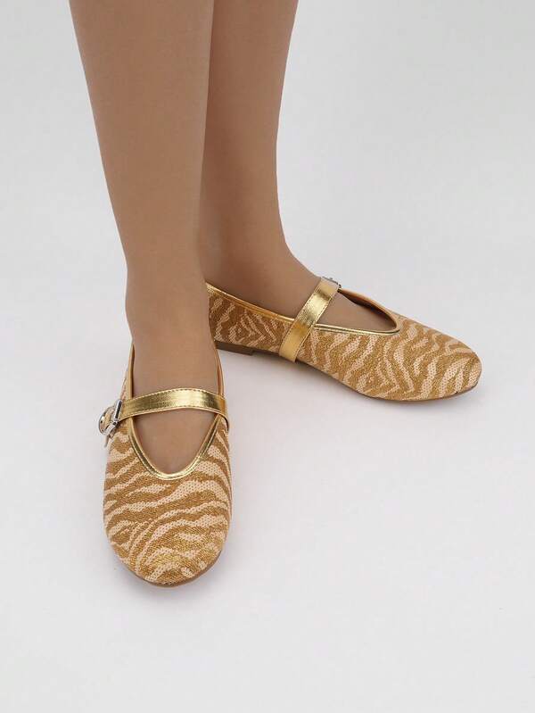 Nowe balerinki damskie z paskiem ze sprzączką, zdobione kokardką, materiał ze złotej falistej słomy, swobodne i wygodne, eleganckie płaskie buty w stylu francuskim z miękką podeszwą, odpowiednie na każdą porę roku i do noszenia na zewnątrz