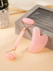 2pcs/Set Face Gua Sha Massage Tool Kit: 1 Double-Head Massage Roller, 1 Heart-Shaped Gua Sha Board, Facial Massage Can Reduce Puffiness, Soothe And Smooth Skin, Leaving Skin Radiant.